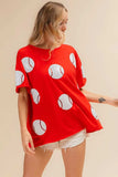 BiBi Sequin Baseball Drop Shoulder Short Sleeve T-Shirt - Trendsi - Flyclothing LLC