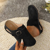 Suede Round Toe Wedge Sandals - Trendsi - Flyclothing LLC