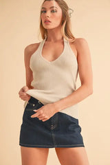 Aemi + Co Ribbed Halter Neck Cami - Trendsi - Flyclothing LLC