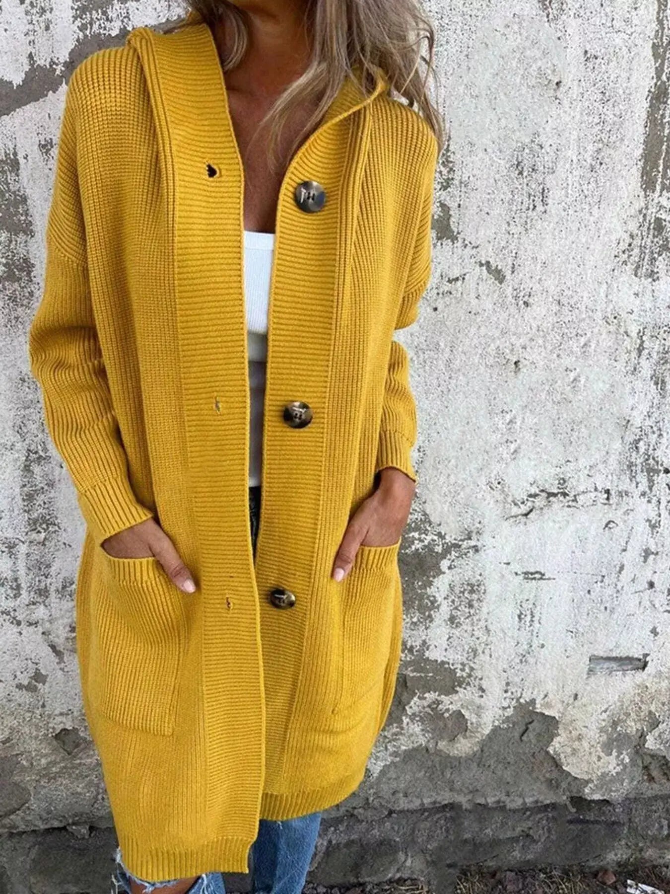 Full Size Button-Down Hooded Cardigan Plus Size - Trendsi - Flyclothing LLC