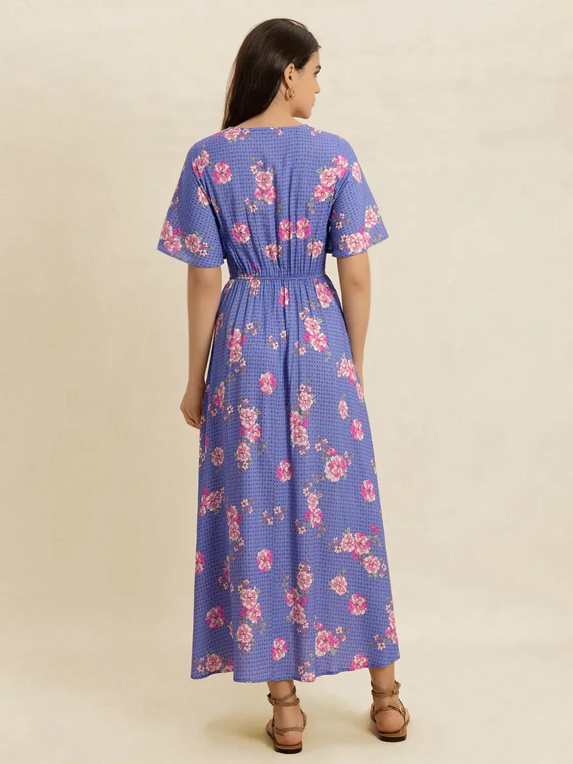 Printed Short Sleeve Midi Dress - Trendsi - Flyclothing LLC