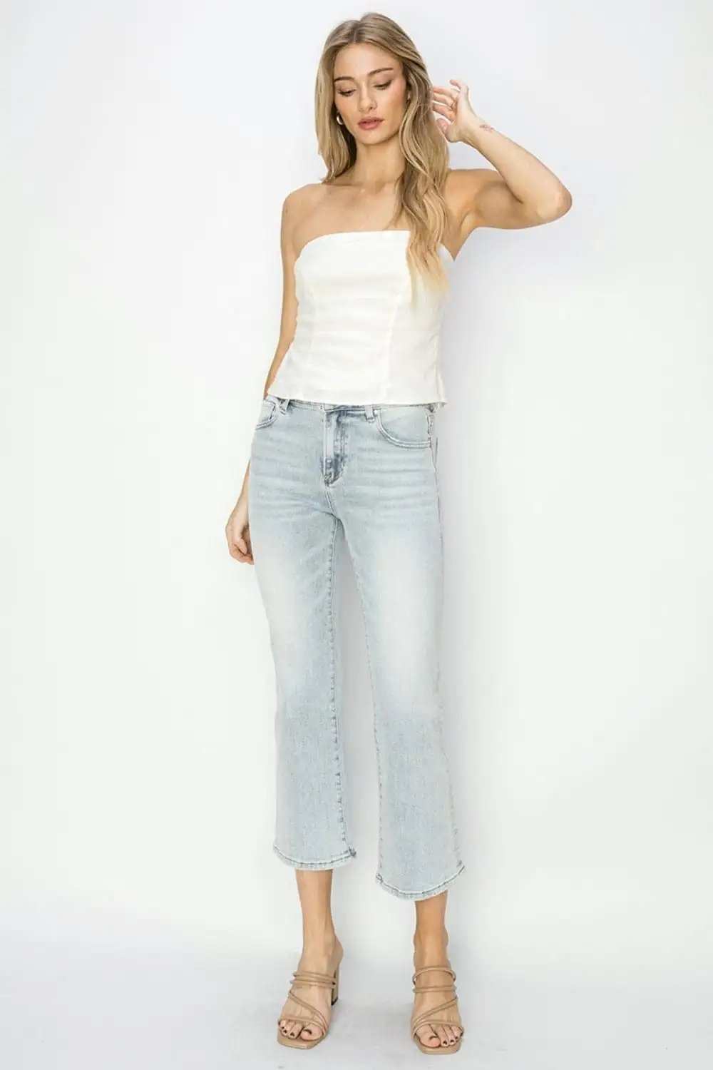 RISEN Full Size Mid Rise Cropped Flare Jeans - Trendsi - Flyclothing LLC