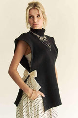 Davi & Dani Side Split Turtleneck Sleeveless Knit Top - Trendsi - Flyclothing LLC