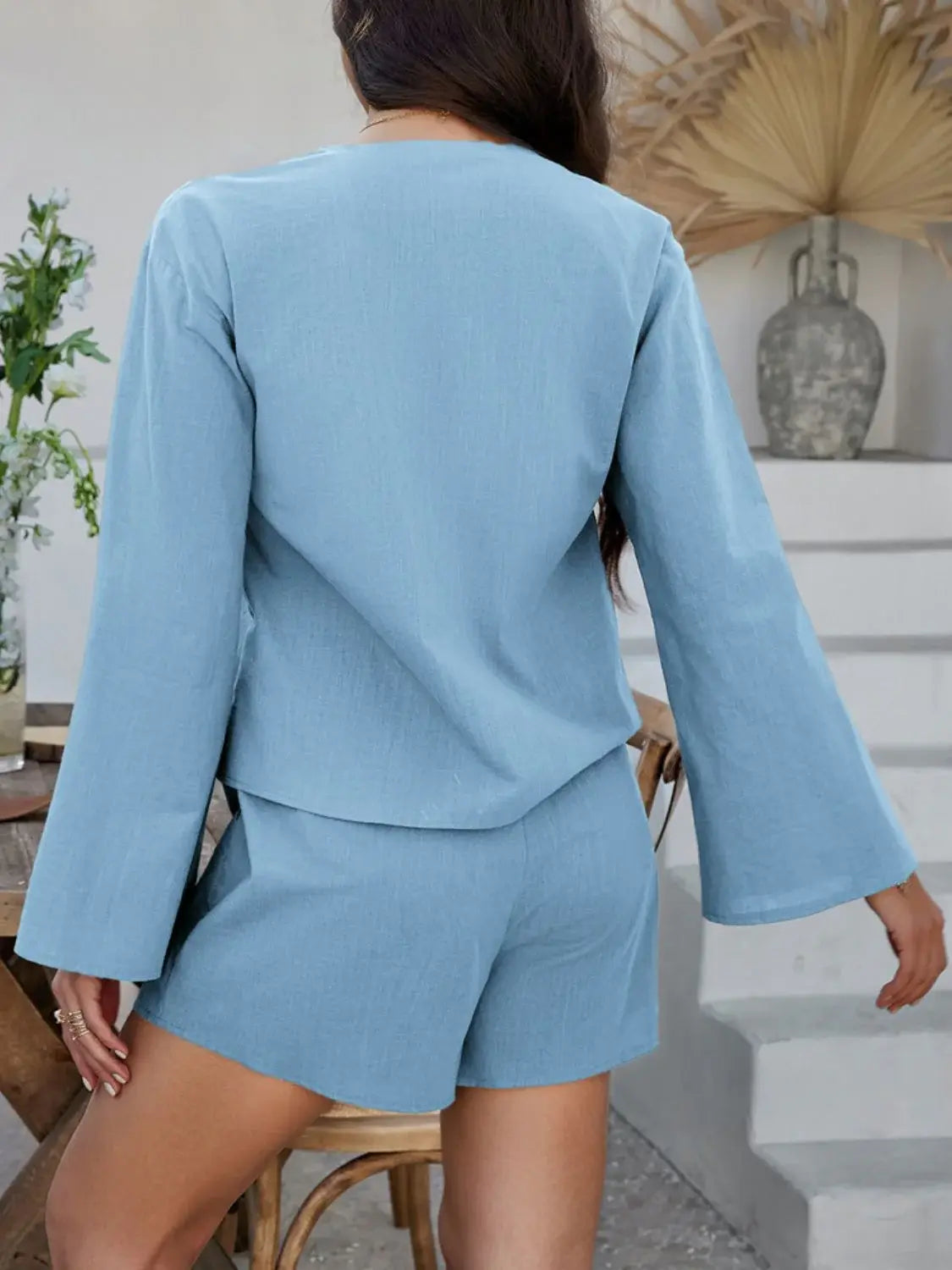 Devine Double Tied V-Neck Top and Shorts Set - Trendsi - Flyclothing LLC
