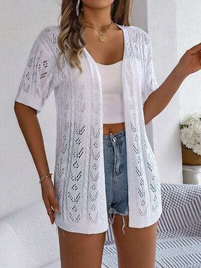 Openwork Open Front Half Sleeve Cardigan - Trendsi - Flyclothing LLC