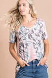 BiBi Tie Dye Print Terry Deep U Neck Top - Trendsi - Flyclothing LLC