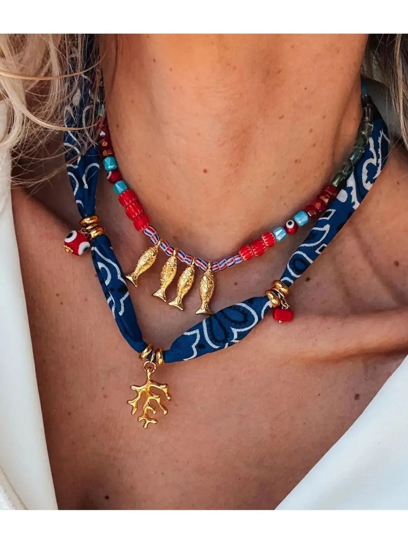 2-Piece Coral and Fish Pendant Necklace - Trendsi - Flyclothing LLC