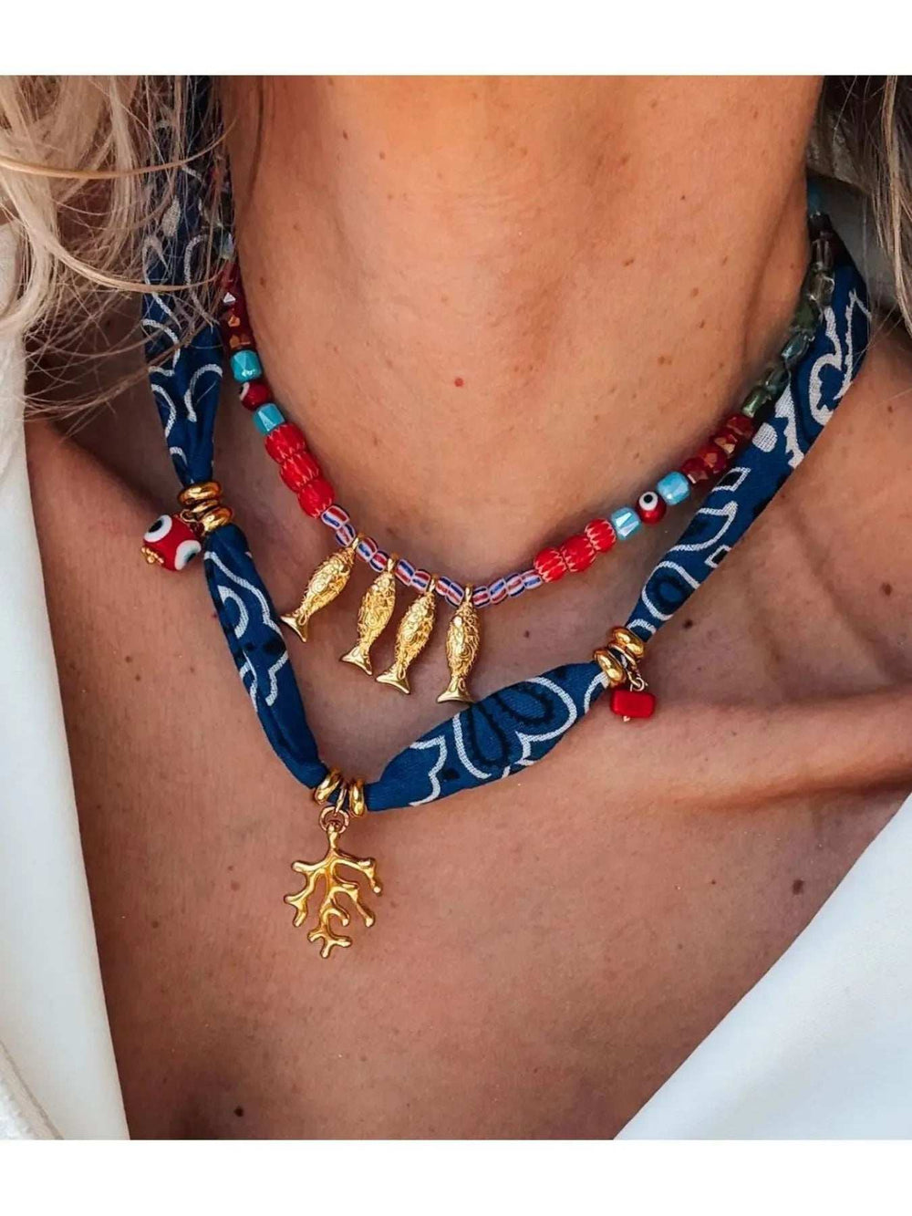 2-Piece Coral and Fish Pendant Necklace - Trendsi - Flyclothing LLC