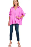 Zenana Airflow Collar Tee with Smocked Sleeve Band Top - Trendsi - Flyclothing LLC
