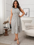 Striped Round Neck Sleeveless Midi Tank Dress - Trendsi