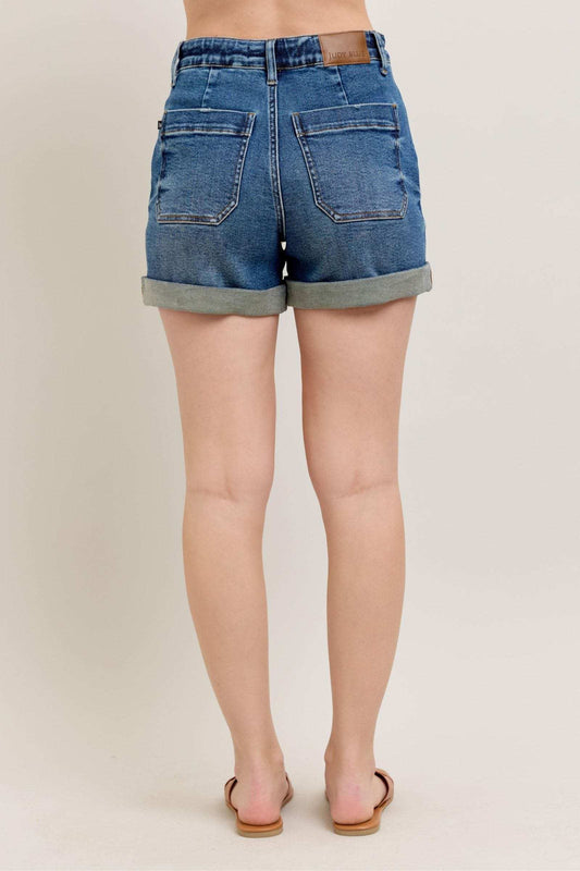 Judy Blue Full Size High Rise Cuff Denim Shorts Plus Size - Trendsi - Flyclothing LLC