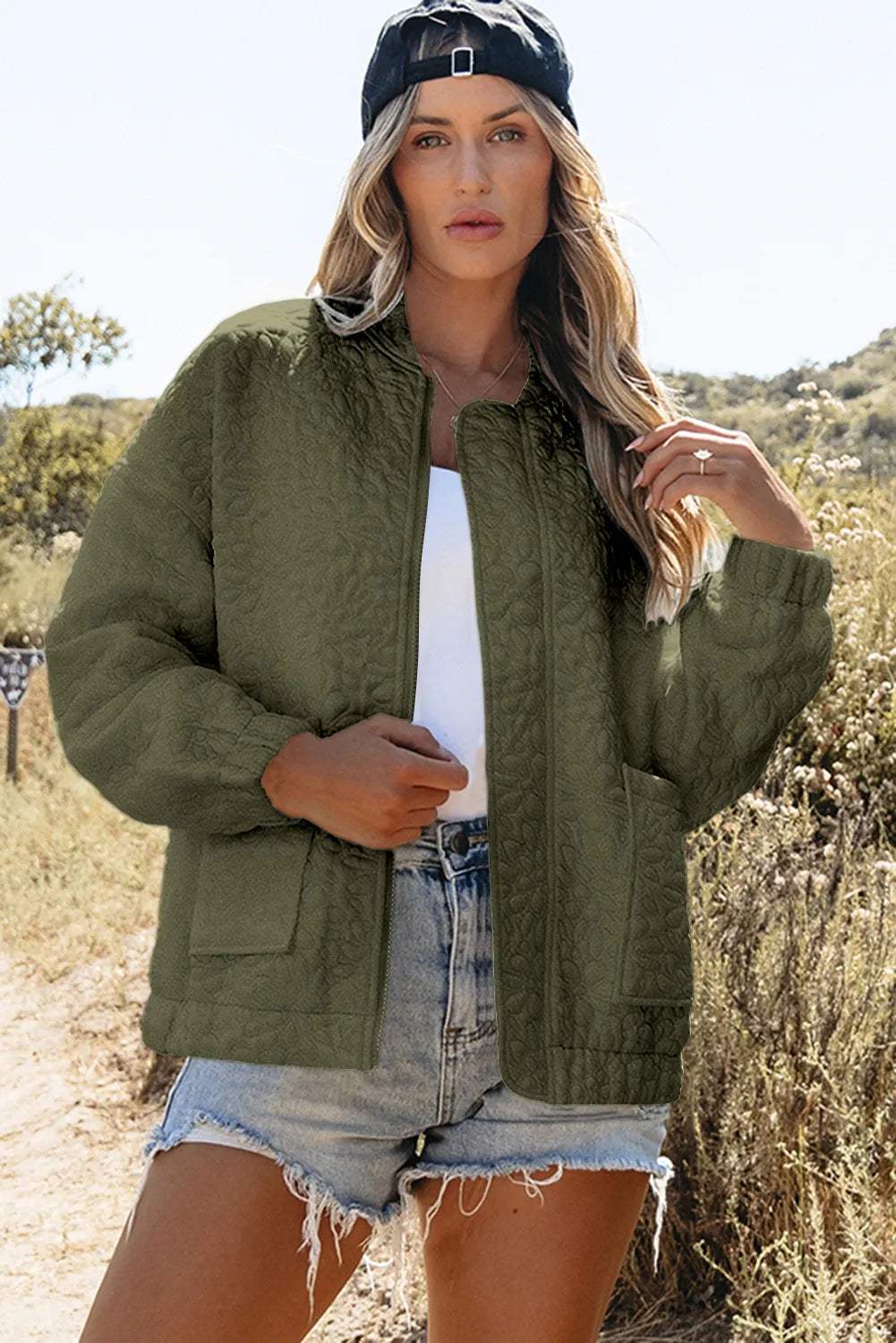 Baseball Collar Floral Quilted Jacket - Trendsi - Flyclothing LLC