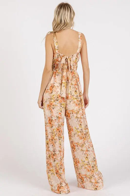 Mittoshop Flower Print Gathered Bust Sleeveless Jumpsuit - Trendsi - Flyclothing LLC