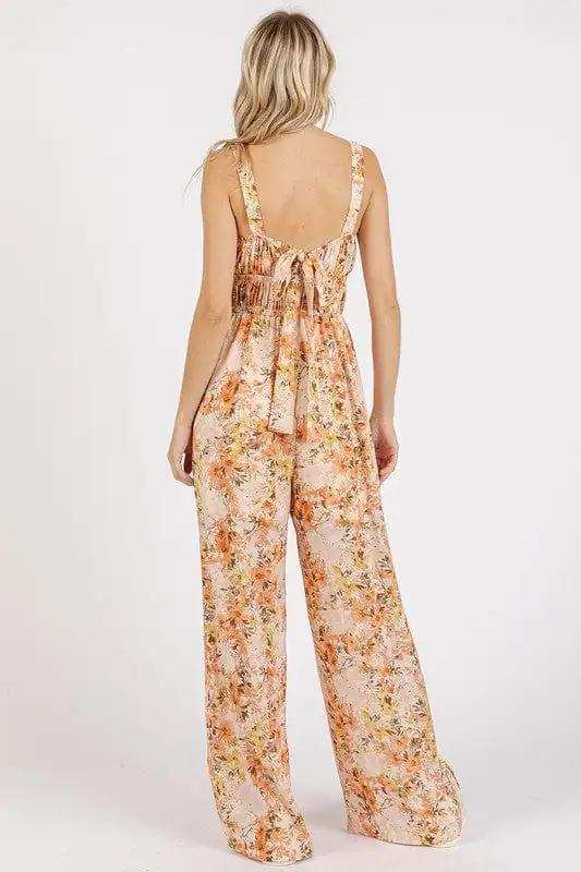 Mittoshop Flower Print Gathered Bust Sleeveless Jumpsuit - Trendsi - Flyclothing LLC