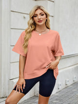 Round Neck Short Sleeve T-Shirt - Trendsi - Flyclothing LLC