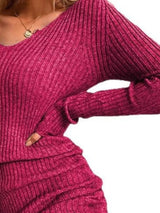 Full Size Ribbed Knit Drawstring Bodycon Sweater Dress Plus Size - Trendsi - Flyclothing LLC