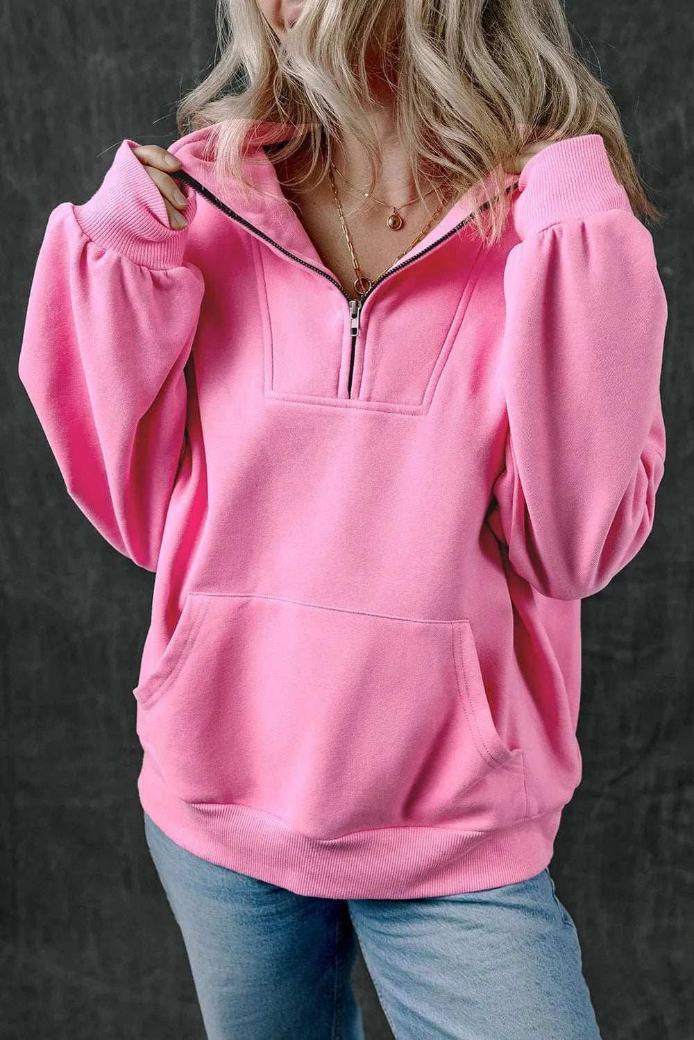 Half Zip Long Sleeve Sweatshirt - Trendsi - Flyclothing LLC