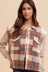 Annie Wear Faux Fur Plaid Button Up Jacket - Trendsi