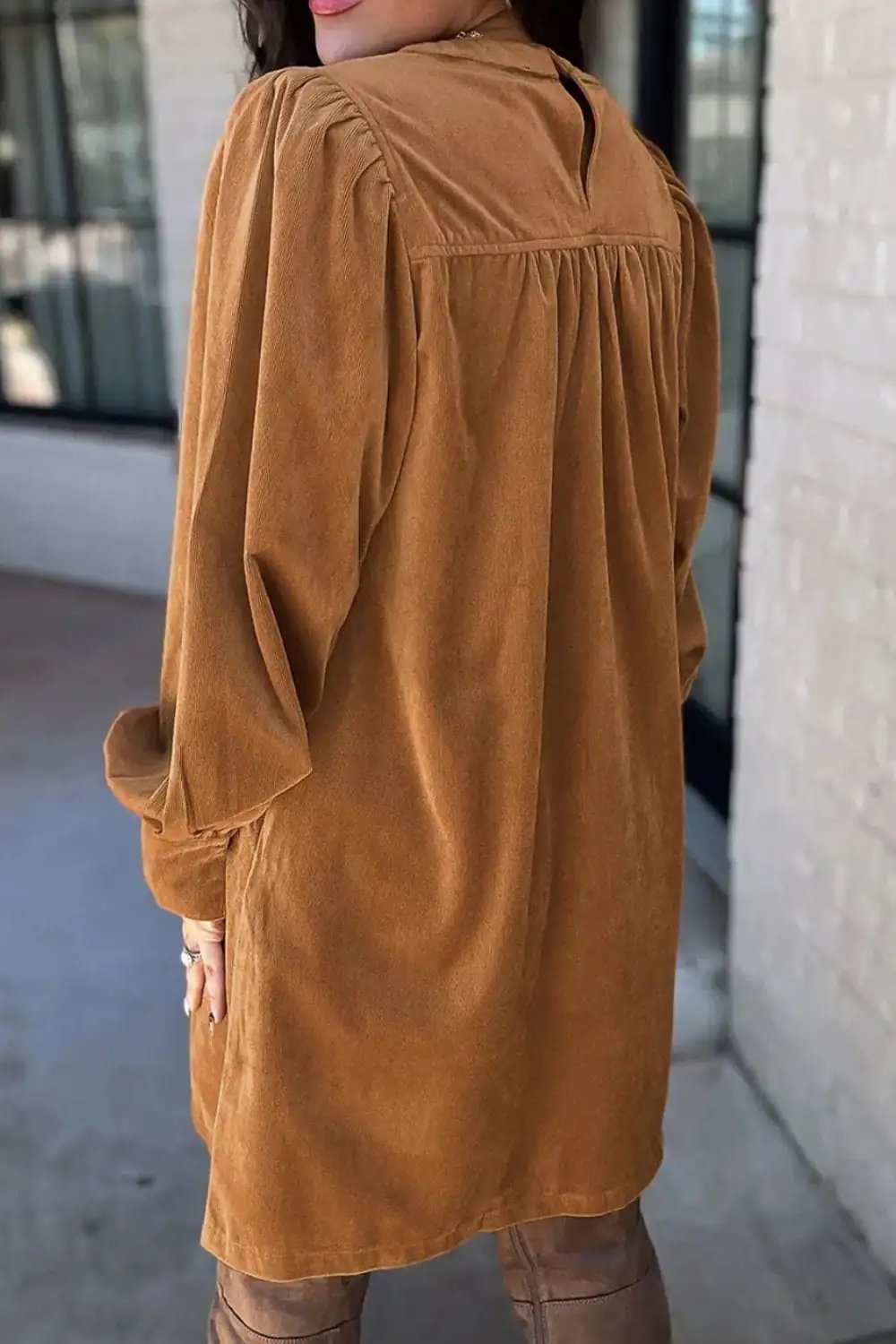 Ruched Round Neck Long Sleeve Dress - Trendsi - Flyclothing LLC