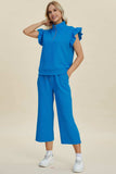 Double Take Full Size Texture Ruffle Short Sleeve Top and Wide Leg Pants Set - Trendsi - Flyclothing LLC
