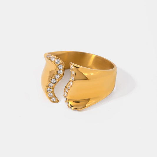 Stainless Steel Inlaid Rhinestone Bypass Ring Trendsi