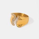 Stainless Steel Inlaid Rhinestone Bypass Ring - Trendsi