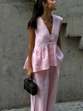 V-Neck Vest and Pants Set - Trendsi - Flyclothing LLC