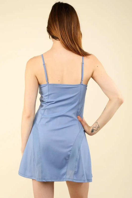 VERY J Mesh Detail Tennis Mini Active Dress with Shorts Inside - Trendsi - Flyclothing LLC