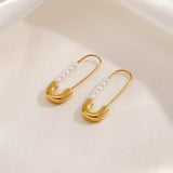 Safety Pin Pearl Accent Earrings - Trendsi - Flyclothing LLC
