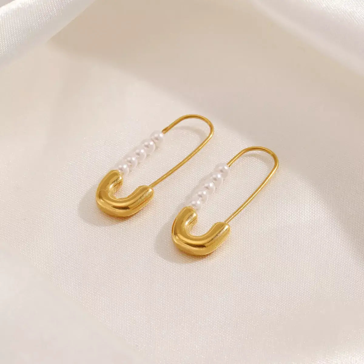 Safety Pin Pearl Accent Earrings - Trendsi - Flyclothing LLC