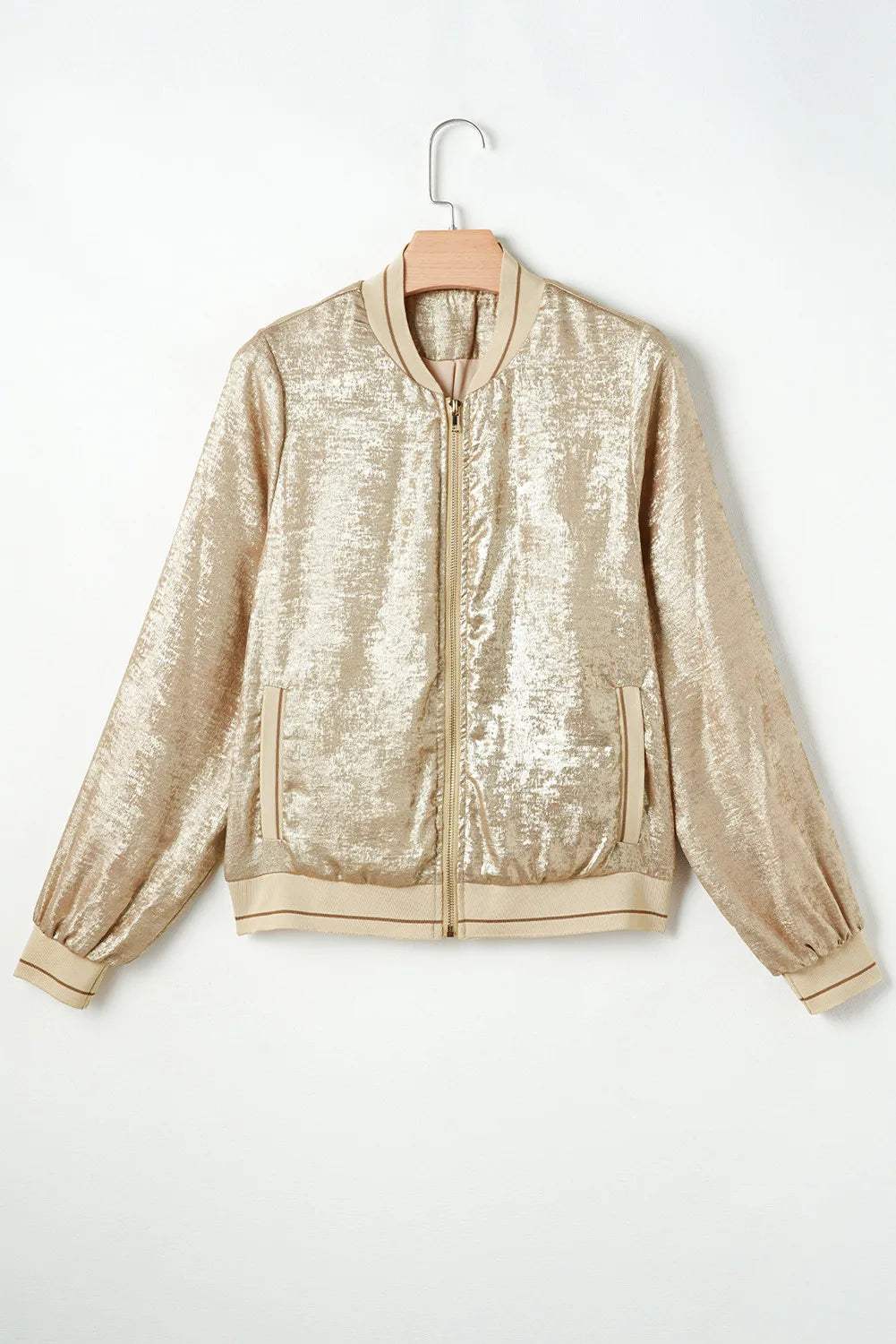 Baseball Collar Zip Up Long Sleeve Jacket - Trendsi - Flyclothing LLC