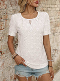 Eyelet Round Neck Short Sleeve Top - Trendsi - Flyclothing LLC