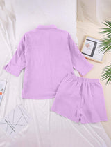 Texture Button Up Shirt and Shorts Set - Trendsi - Flyclothing LLC