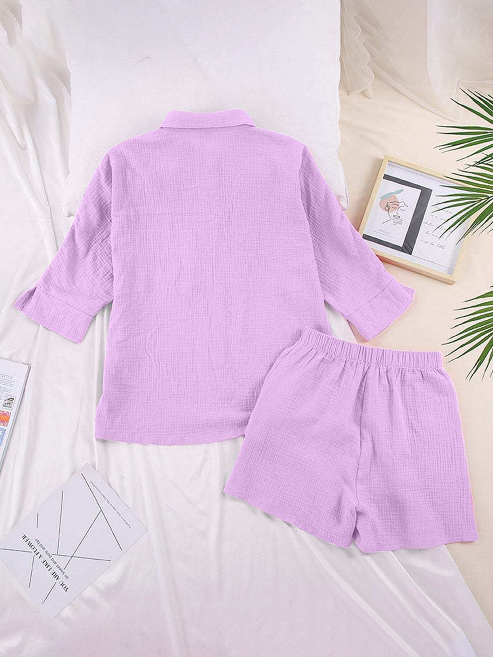 Texture Button Up Shirt and Shorts Set - Trendsi - Flyclothing LLC