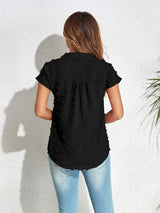 Swiss Dot Button Up Cap Sleeve Shirt - Trendsi - Flyclothing LLC