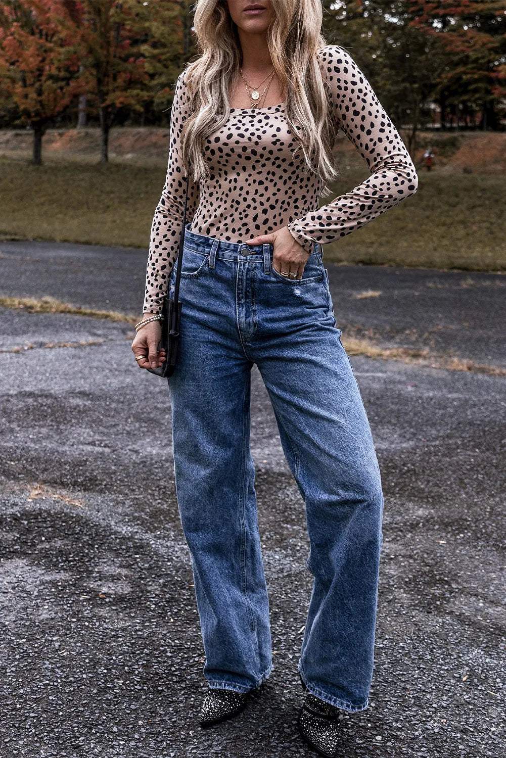 Animal Print Scoop Neck Long Sleeve Bodysuit - Trendsi - Flyclothing LLC