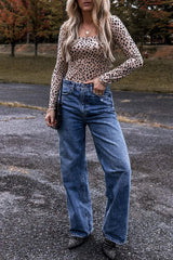 Animal Print Scoop Neck Long Sleeve Bodysuit - Trendsi - Flyclothing LLC