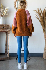 Culture Code Color Block Faux Fur Raglan Sleeve Sweatshirt - Trendsi