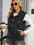 Pocketed Button Up Sleeveless Denim Jacket - Trendsi - Flyclothing LLC