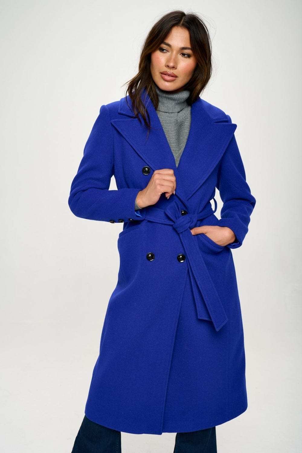 Coalition LA Double-Breasted Longline Coat with Belt - Trendsi - Flyclothing LLC