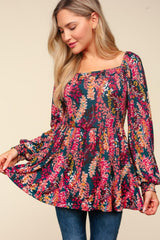 Haptics Full Size Peplum Floral Square Neck Blouse - Trendsi