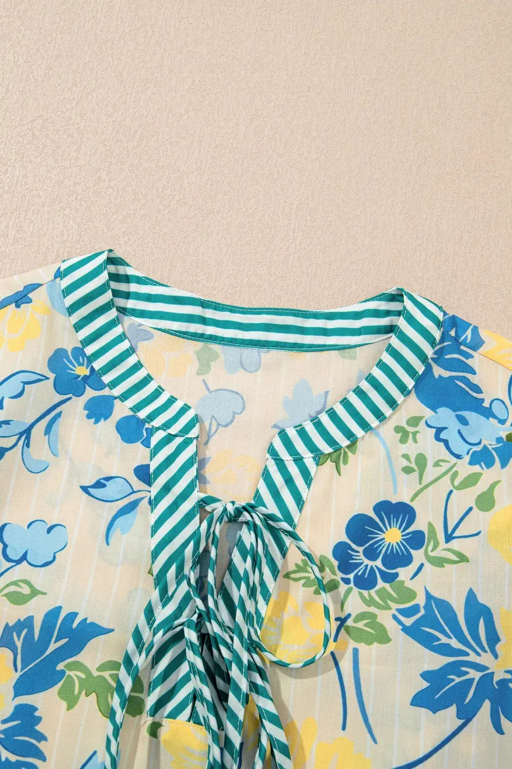 Floral Striped Trim Puff Short Sleeve Dress - Trendsi - Flyclothing LLC