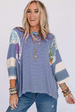 Striped Floral Patchwork Round Neck Top - Trendsi - Flyclothing LLC