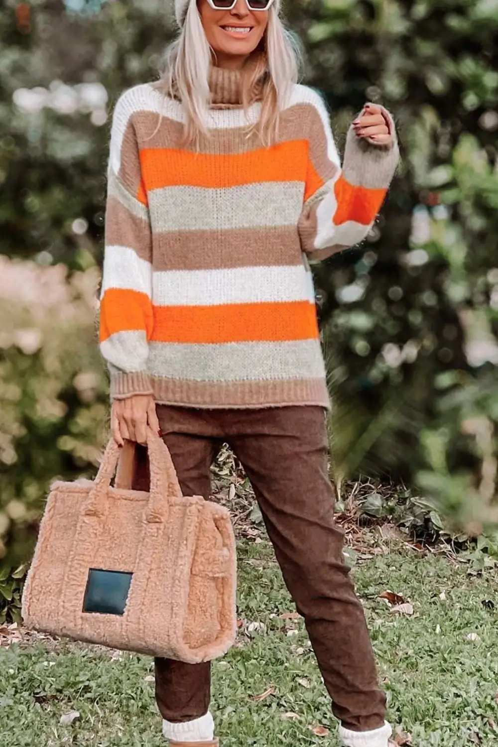 Color Block Drop Shoulder Turtleneck Sweater - Trendsi - Flyclothing LLC