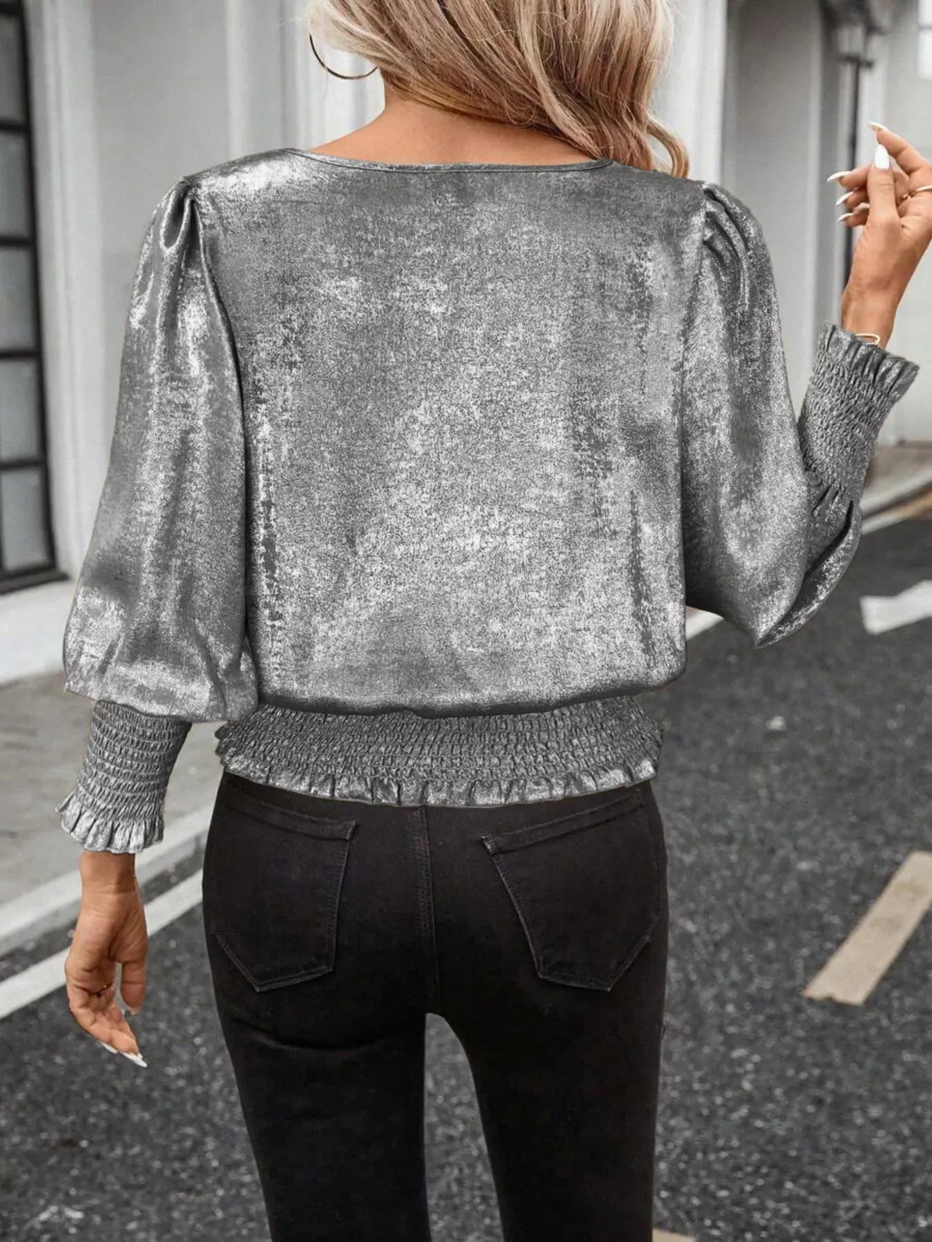 Smocked Round Neck Blouse - Trendsi - Flyclothing LLC