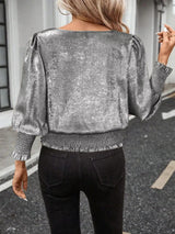 Smocked Round Neck Blouse - Trendsi - Flyclothing LLC