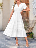 Tiered Notched Short Sleeve Dress - Trendsi - Flyclothing LLC