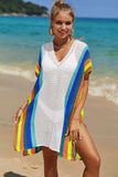 Double Take Openwork Striped Slit Knit Cover Up - Trendsi - Flyclothing LLC