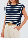 Florira Striped Round Neck Cap Sleeve T-Shirt - Trendsi - Flyclothing LLC