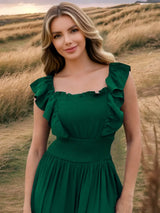 Ruffled Smocked Square Neck Maxi Dress - Trendsi - Flyclothing LLC